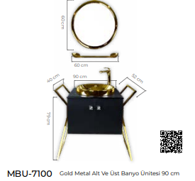 Pure 90Cm Gold Metal Alt Ve Üst Banyo Dolabı Mbu-7100 MBU-7100