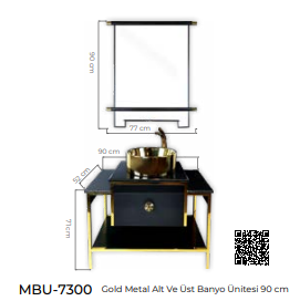 Pure 90Cm Gold Metal Alt Ve Üst Banyo Dolabı Mbu-7300 MBU-7300