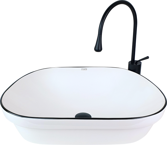 Pure Beyaz Siyah Tezgah Üstü Çanak Lavabo Wb-102 WB-102