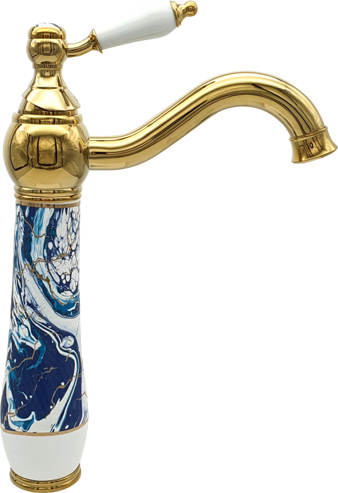 Pure Ebru Mavi Altın Tezgah Üstü Çanak Lavabo Armatürü Wg-131 WG-131