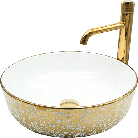 Pure Flower Gold White Tezgah Üstü Çanak Lavabo Gw-603 GW-603