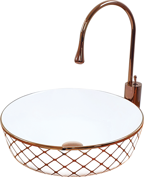 Pure Geometrik Beyaz Bronz Tezgahüstü Çanak Lavabo Rw-101 RW-101