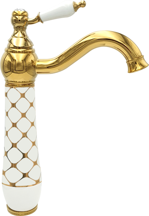 Pure Geometrik Beyaz Gold Tezgah Üstü Çanak Lavabo Armatürü Wg-216 WG-216