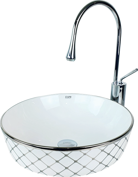 Pure Geometrik Beyaz Gümüş Çanak Lavabo Sw-505 SW-505