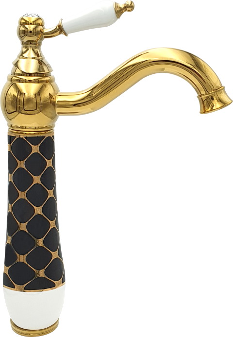 Pure Geometrik Siyah Gold Tezgah Üstü Çanak Lavabo Armatürü Wg-215 WG-215