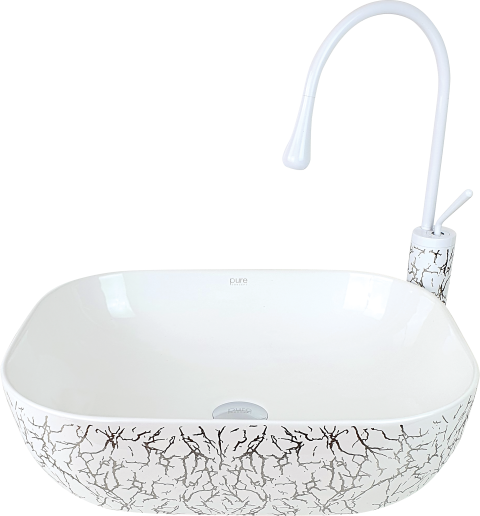 Pure Marble Beyaz Gümüş Tezgah Üstü Çanak Lavabo Tr-110 TR-110