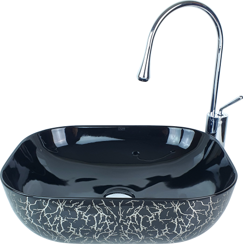 Pure Marble Parlak Siyah Gümüş Tezgah Üstü Çanak Lavabo Tr-128 TR-128