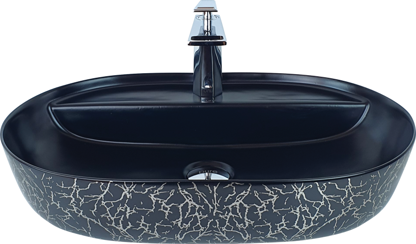 Pure Marble Siyah Gümüş Tezgah Üstü Çanak Lavabo Tr-113 TR-113