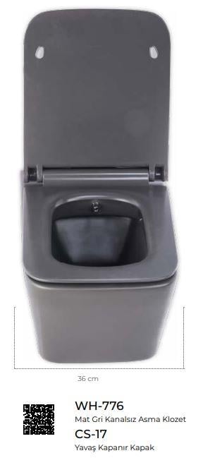 Pure Mat Gri Yavaş Kapanır Klozet Kapağı Cs-17 CS-17