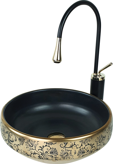 Pure Mat Siyah Gold Tezgah Üstü Çanak Lavabo Gb-524 GB-524