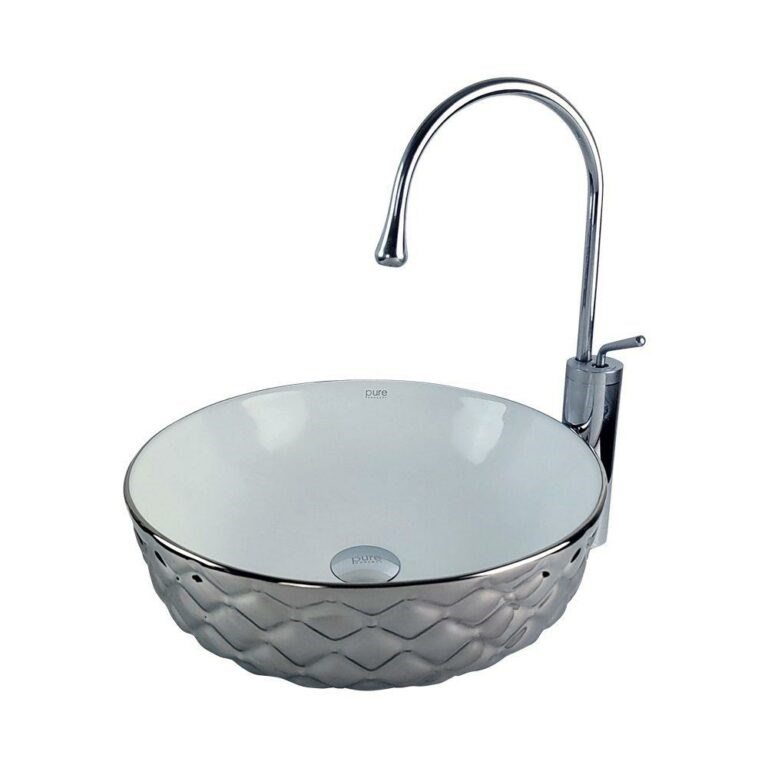 Kapitone 42 cm Gümüş Beyaz Tezgah Üstü Çanak Lavabo SW-897