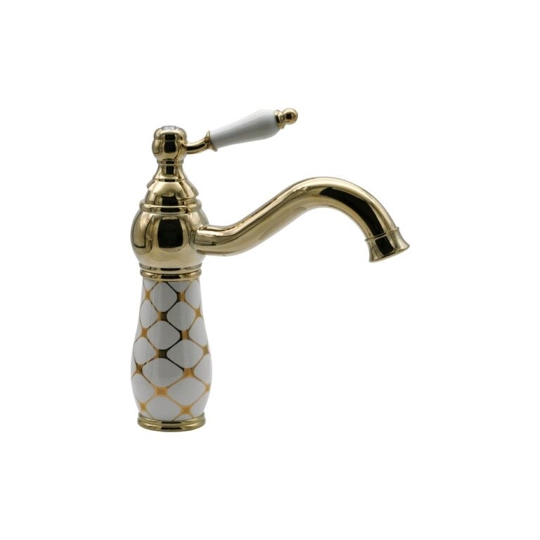Geometrik Beyaz Altın Lavabo Bataryası WG-238