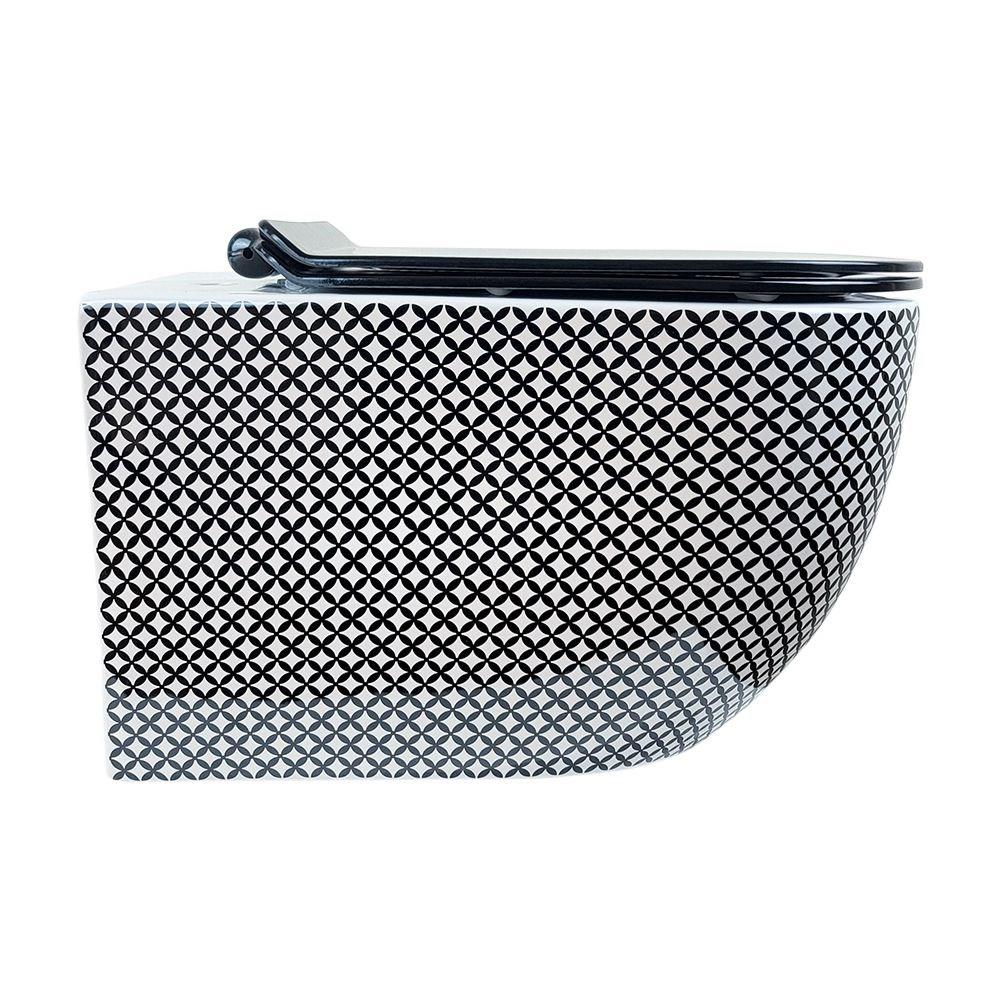 Geometrık Sıyah Beyaz Asma Klozet+Soft Kapak Wh-821+Cs-22 WH-821+CS-22