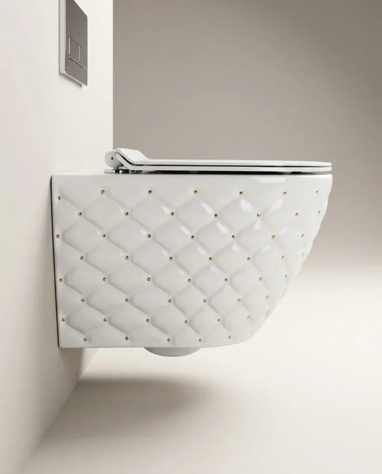 Kapitone Dot Beyaz Altın Kanalsız Asma Klozet WH-823
