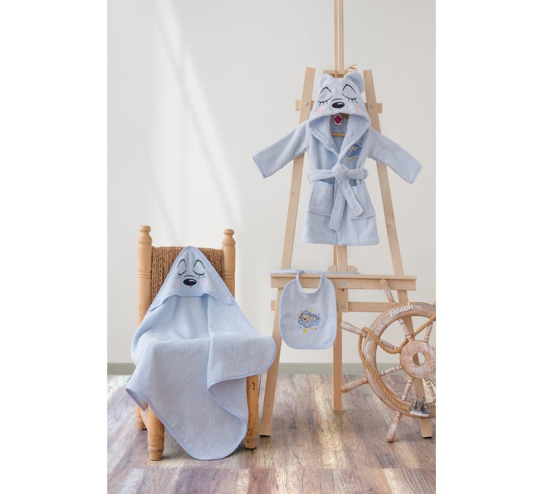Cottonbox Hayvan Desenli Banyo Seti Bear Mavi