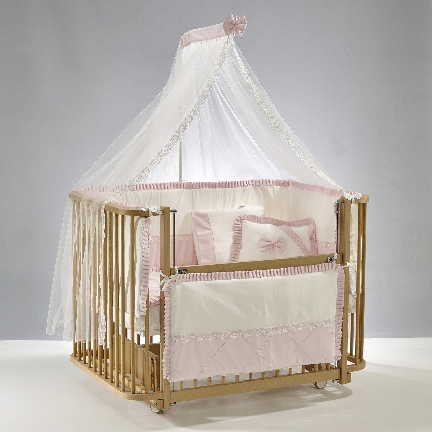 Meltem Bambino Sallanır Ahşap Anne Yanı Beşik - 70x110 cm (naturel-pembe)
