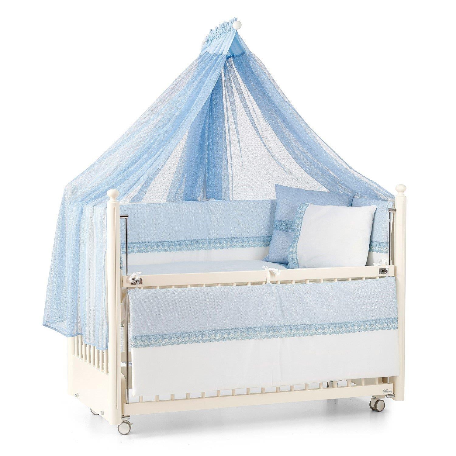 Meltem Mondo Sallanır Ahşap Anne Yanı Beşik - 60x120 cm (krem-mavi)