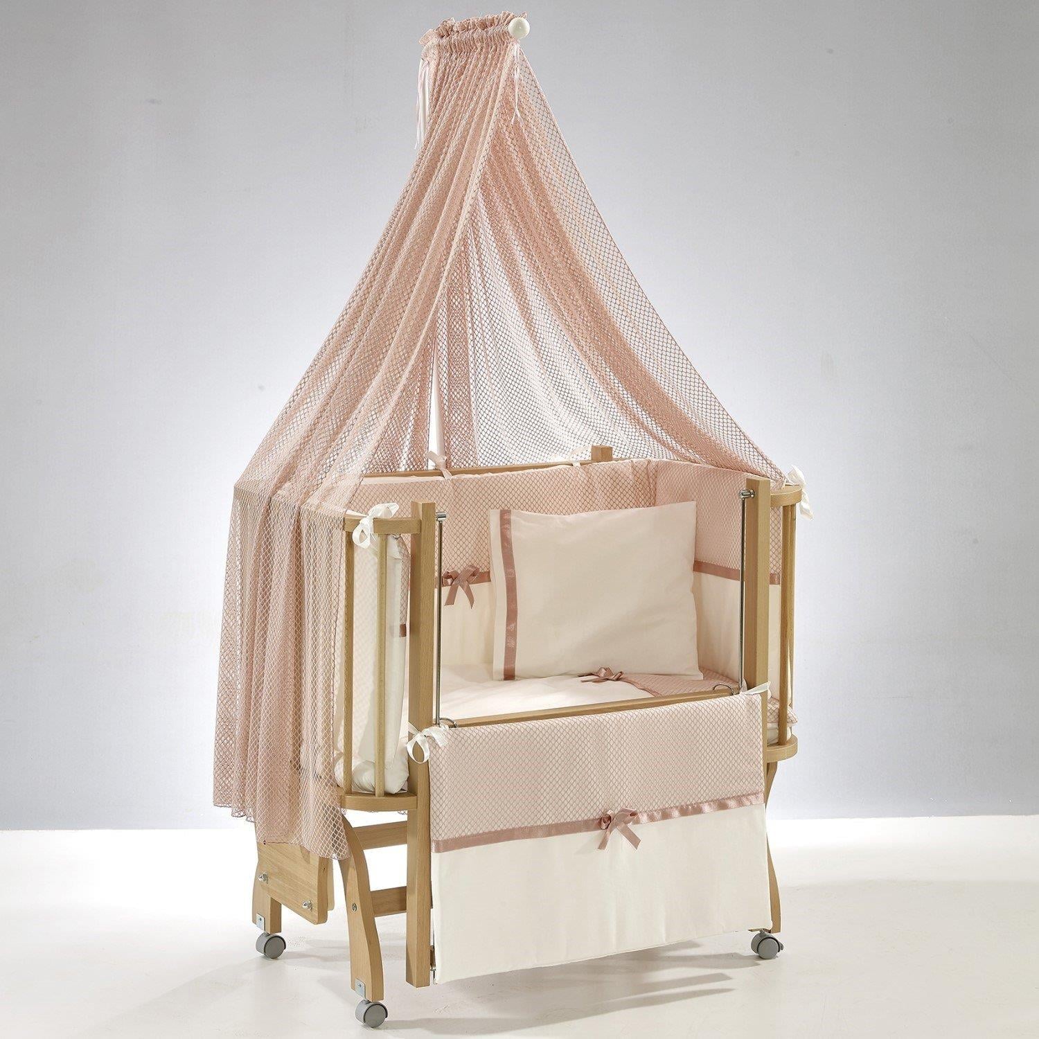 Meltem Mood Sallanır Ahşap Anne Yanı Beşik - 50x90 cm (naturel-pembe)