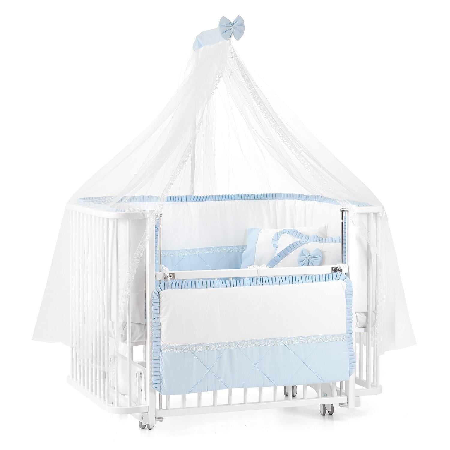 Meltem Bambino Sallanır Ahşap Anne Yanı Beşik - 70x110 cm (beyaz-mavi)