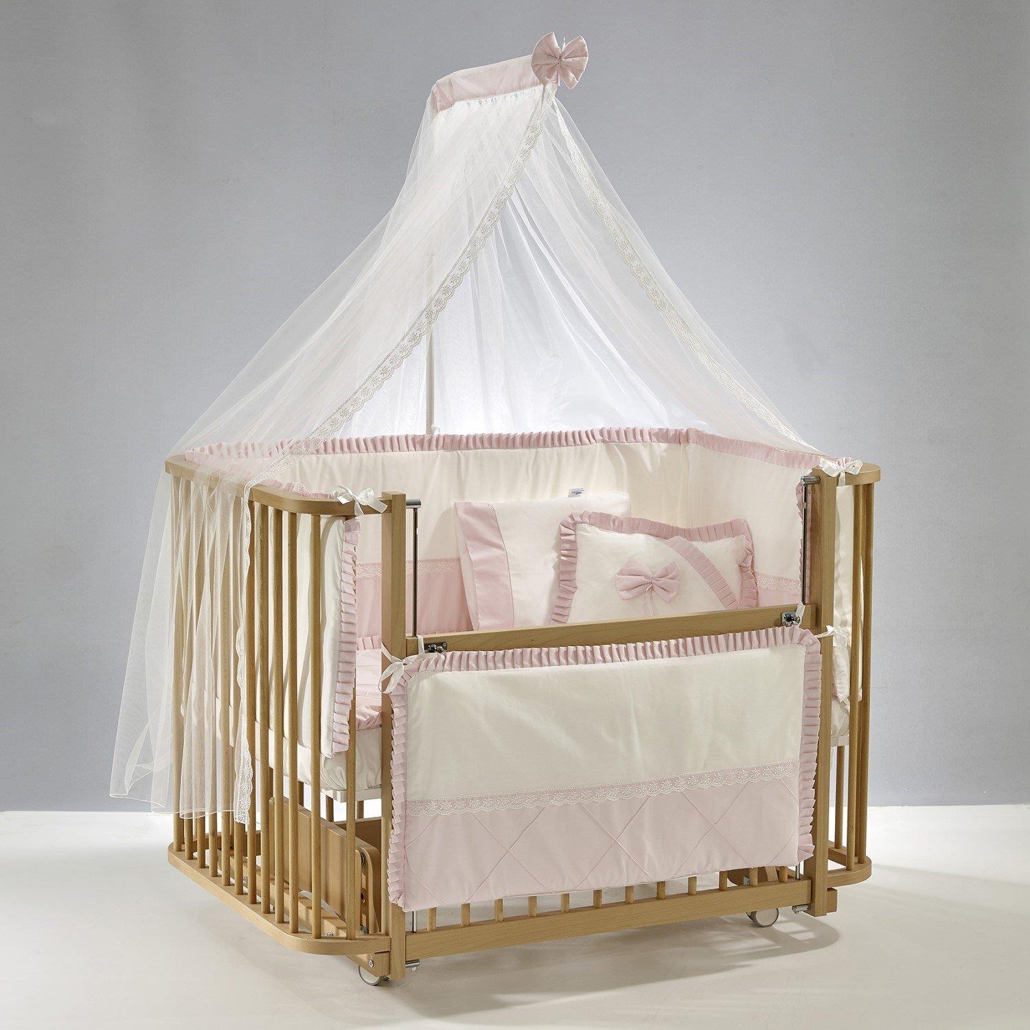 Meltem Bambino Sallanır Ahşap Anne Yanı Beşik - 70x110 cm (naturel-pembe)