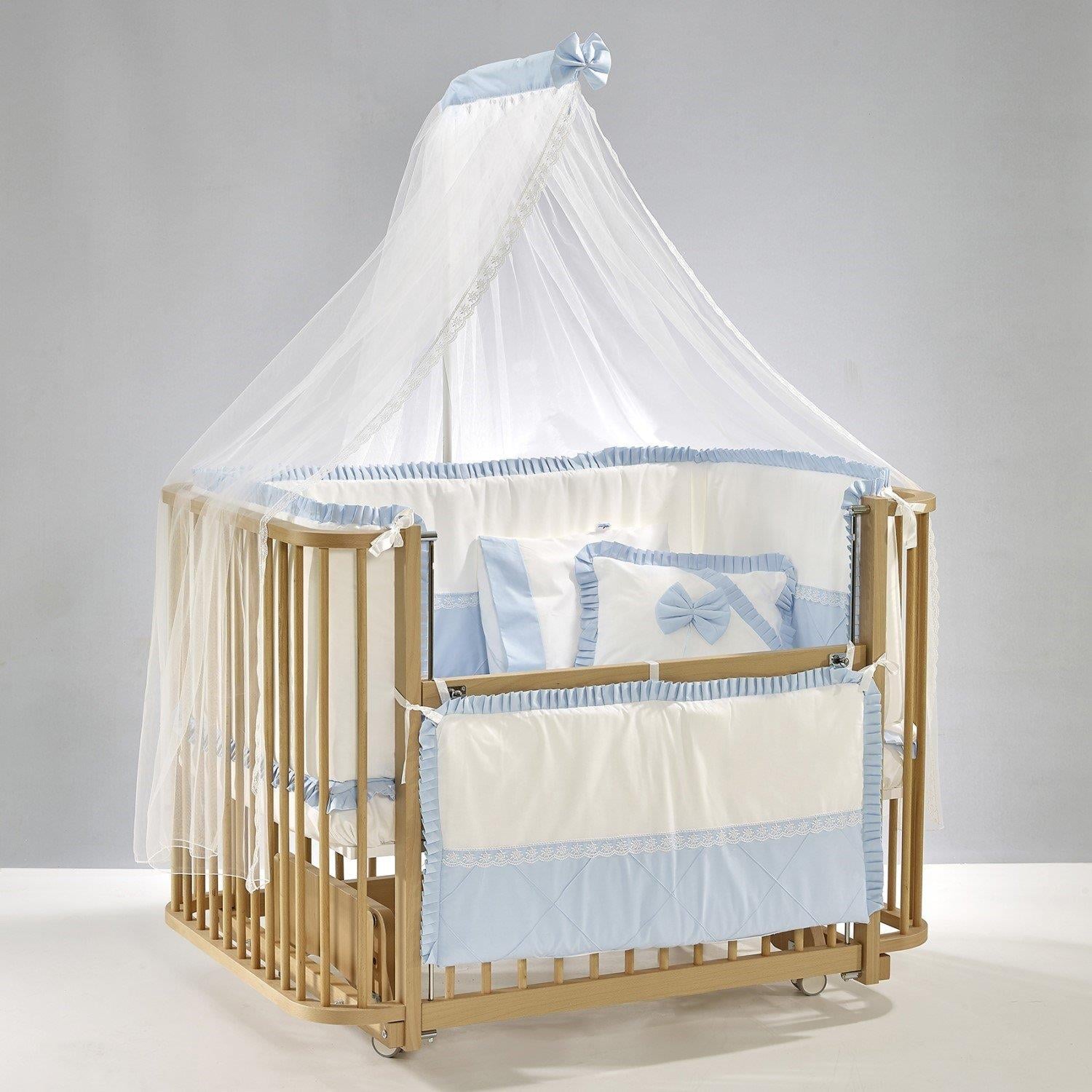 Meltem Bambino Sallanır Ahşap Anne Yanı Beşik - 70x110 cm (naturel-mavi)