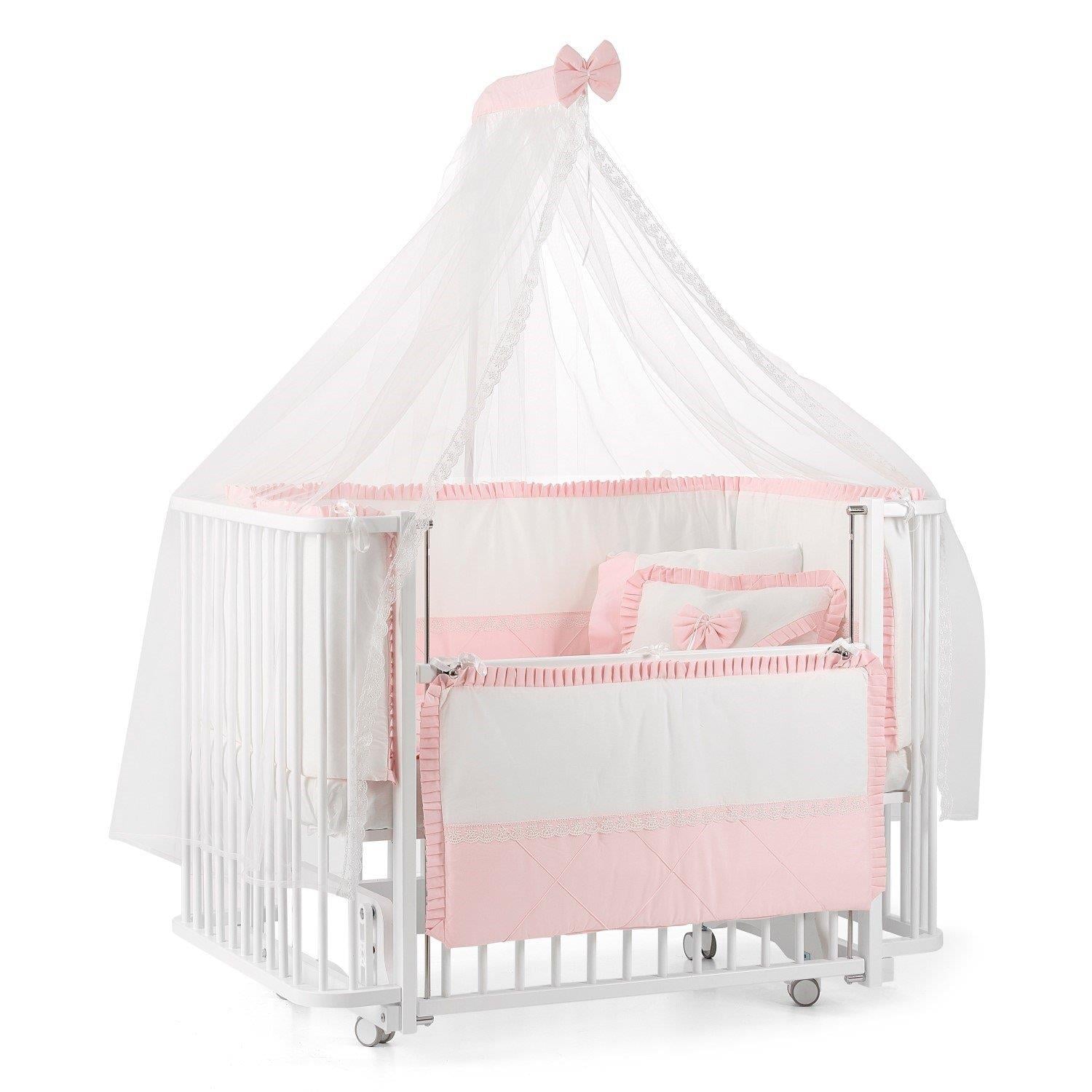 Meltem Bambino Sallanır Ahşap Anne Yanı Beşik - 70x110 cm (beyaz-pembe)