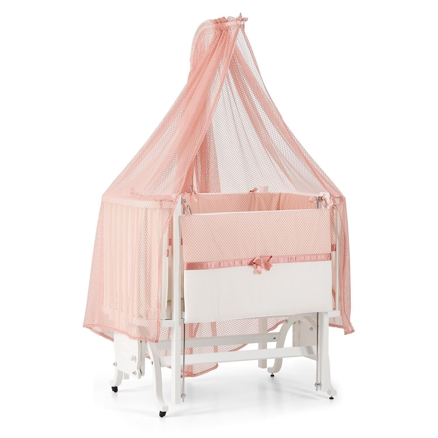 Meltem Mood Sallanır Ahşap Anne Yanı Beşik - 50x90 cm (beyaz-pembe)