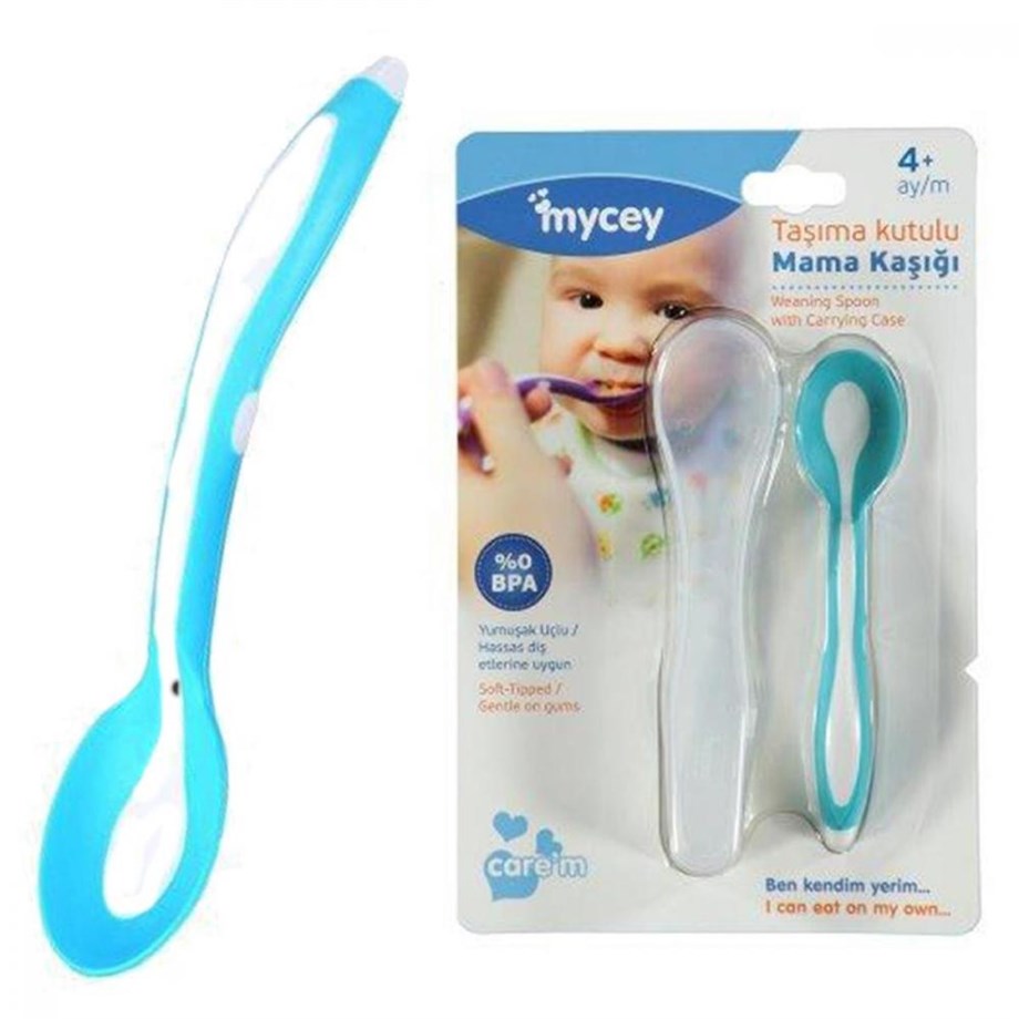 Mycey Taşıma Kutulu Mama Kaşığı - Yumuşak Uçlu Yeşil