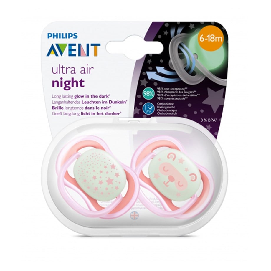 Philips Avent  2'li Ultra Air Karanlıkta Parlar Kız Bebek Emzik 6-18 Ay