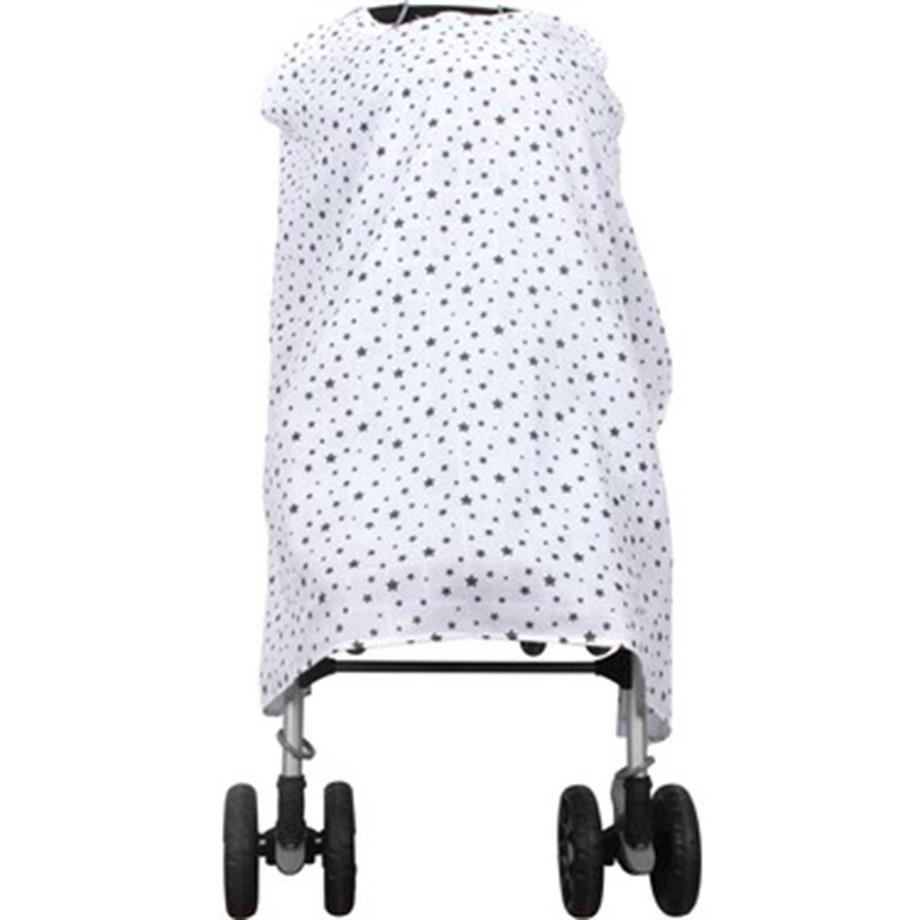 Sevi Bebe Müslin Bebek Arabası Örtüsü - Yıldız Yağmuru Gri