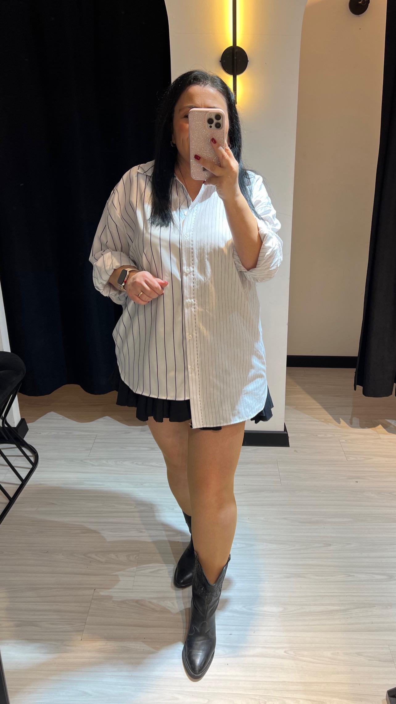 Aywe Çizgili Gömlek-Beyaz