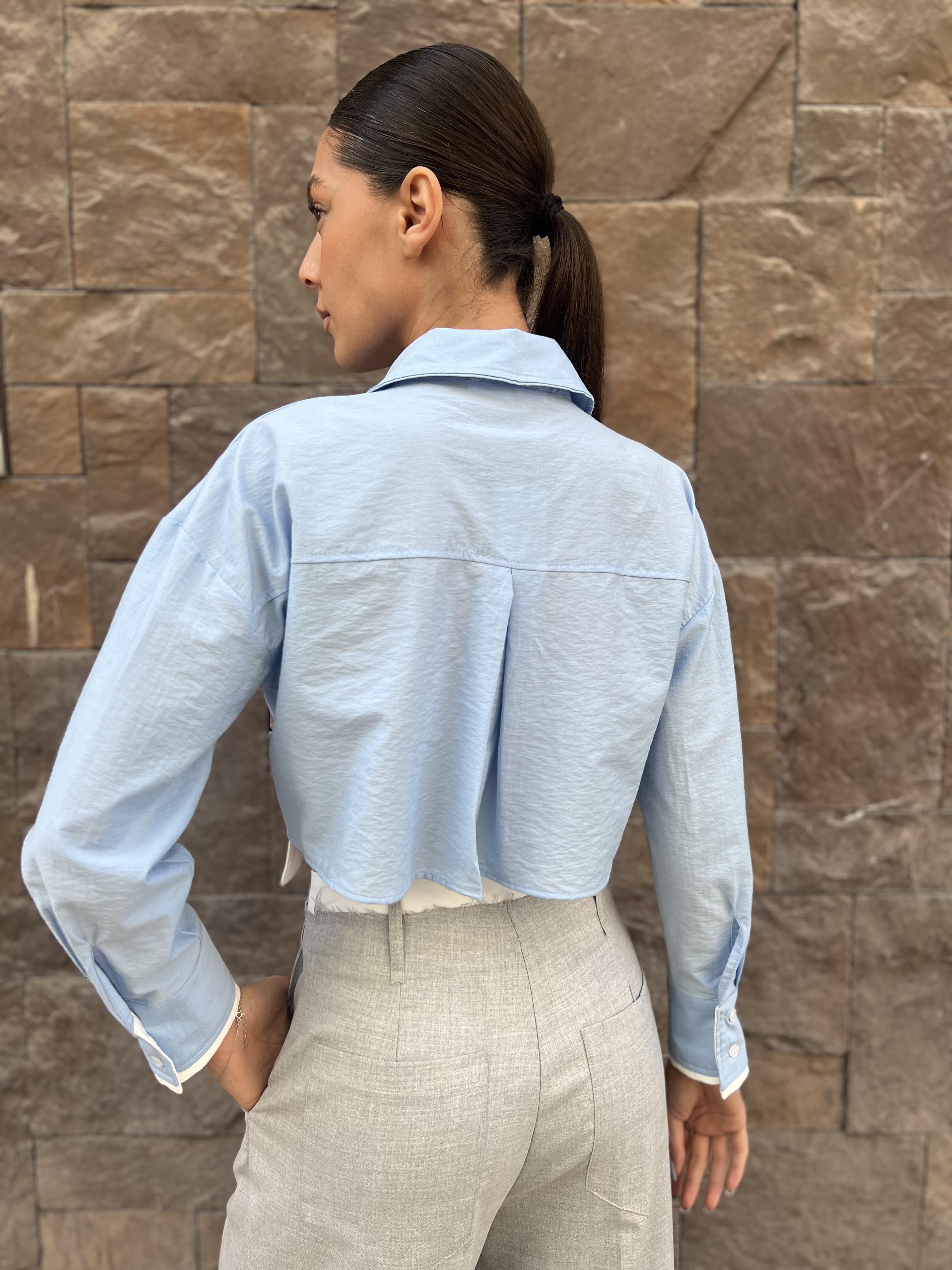 Cepli Crop Gömlek -Mavi 