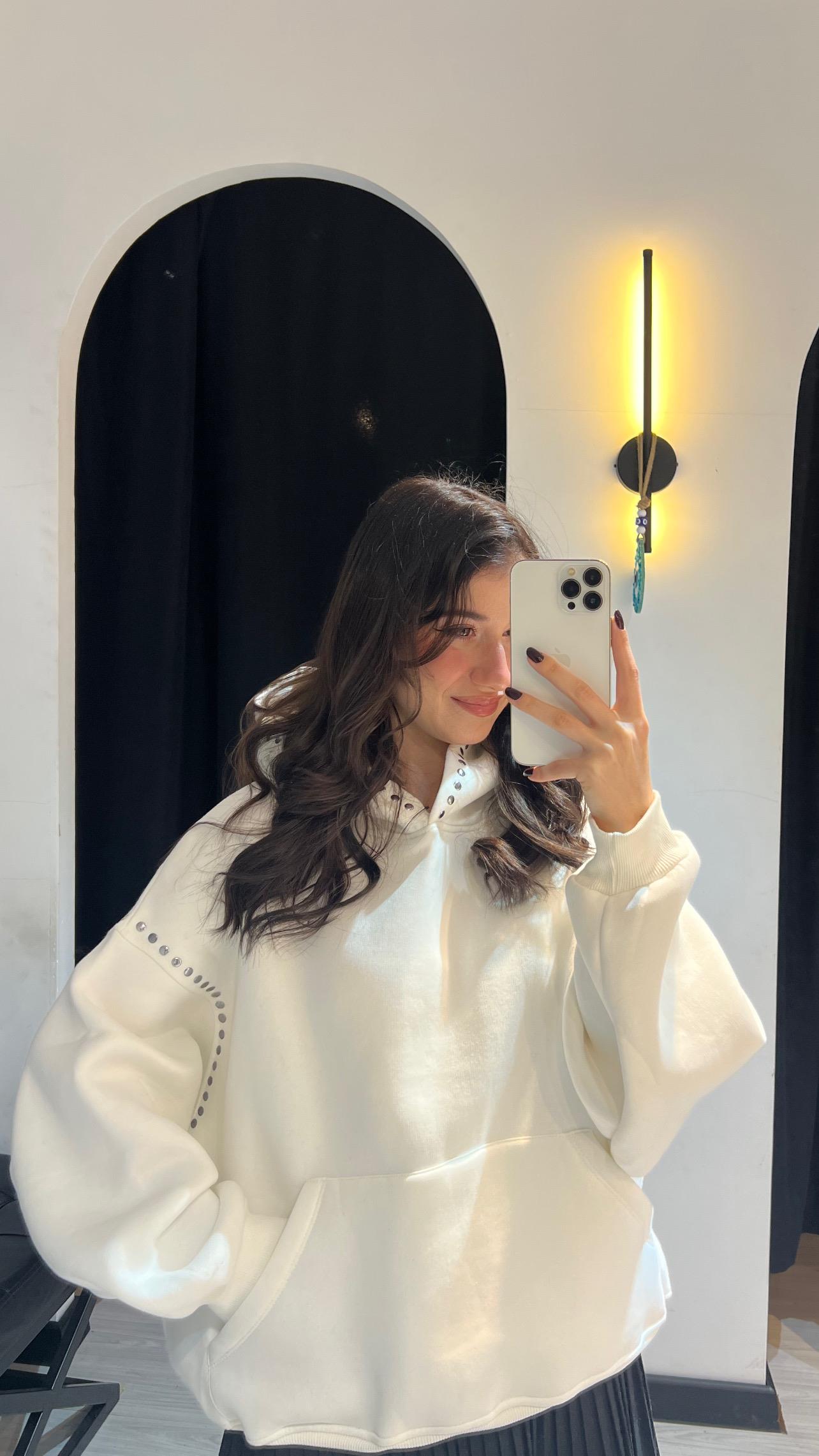 Chm Zımba Detaylı Sweat-Beyaz