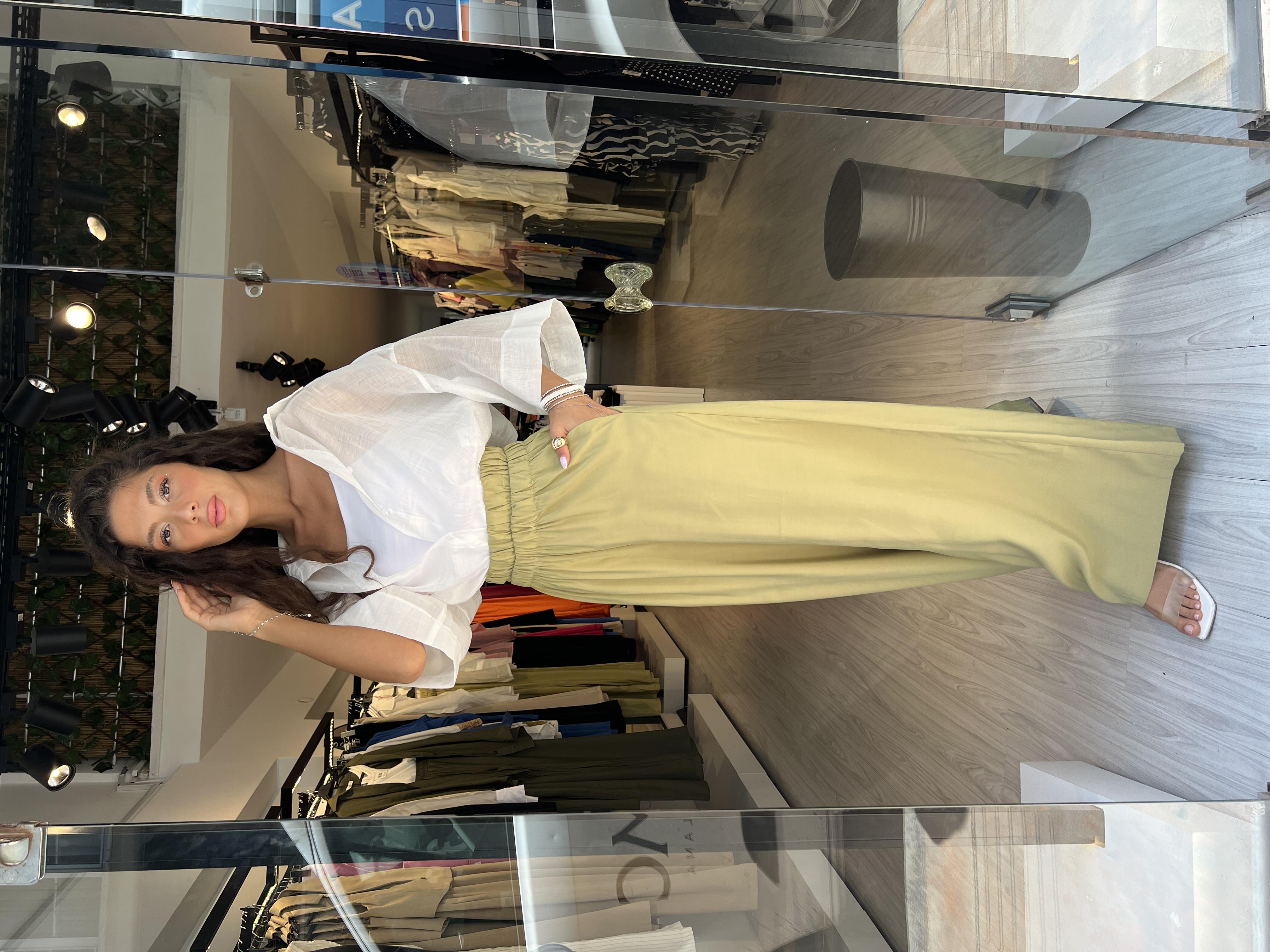 Çift Lastikli Bol Paça pantolon-Yeşil