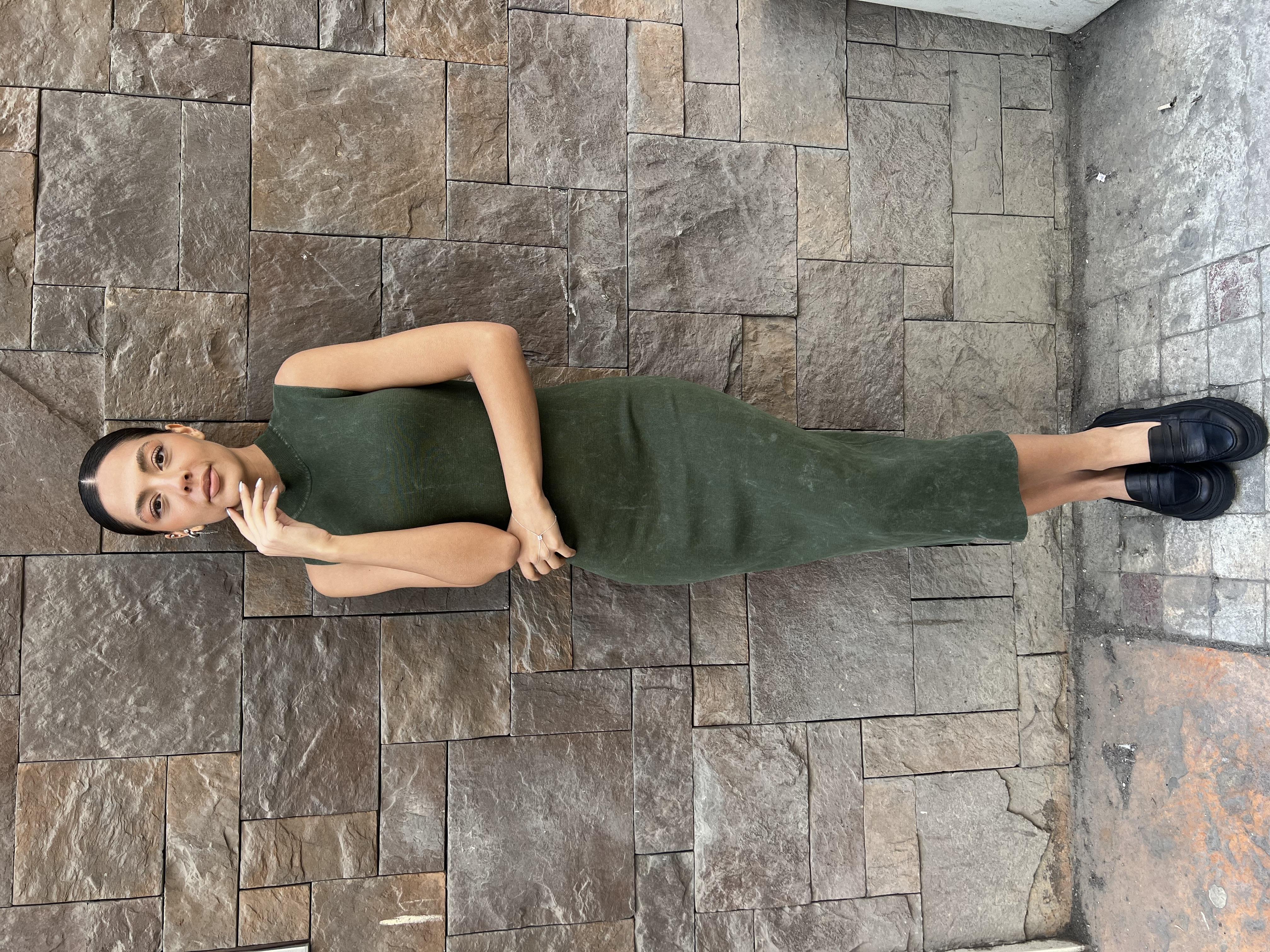 Dlv Dik Yaka Elbise-Yeşil