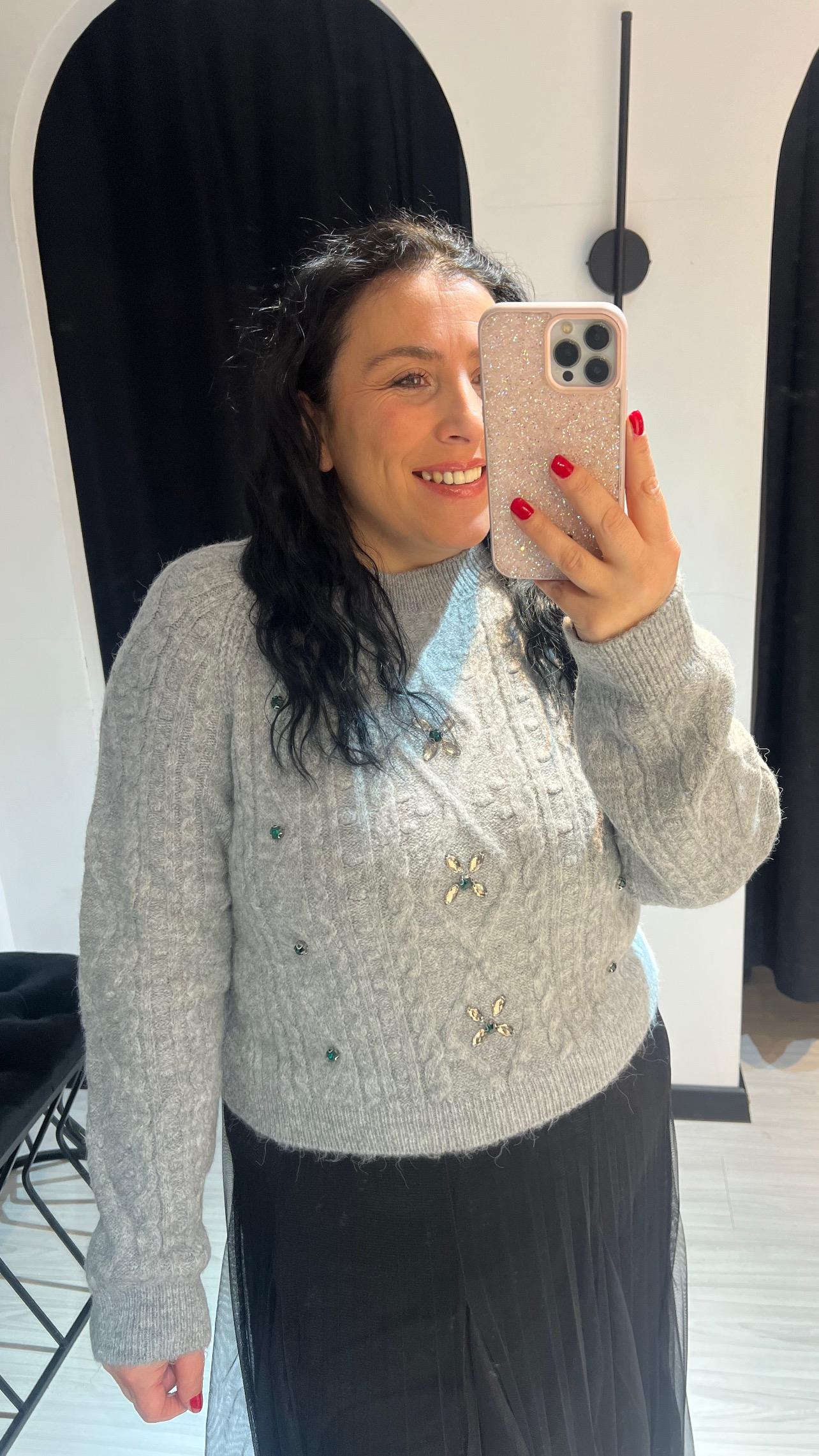 Dlvn Önü Taşlı Kazak-gri