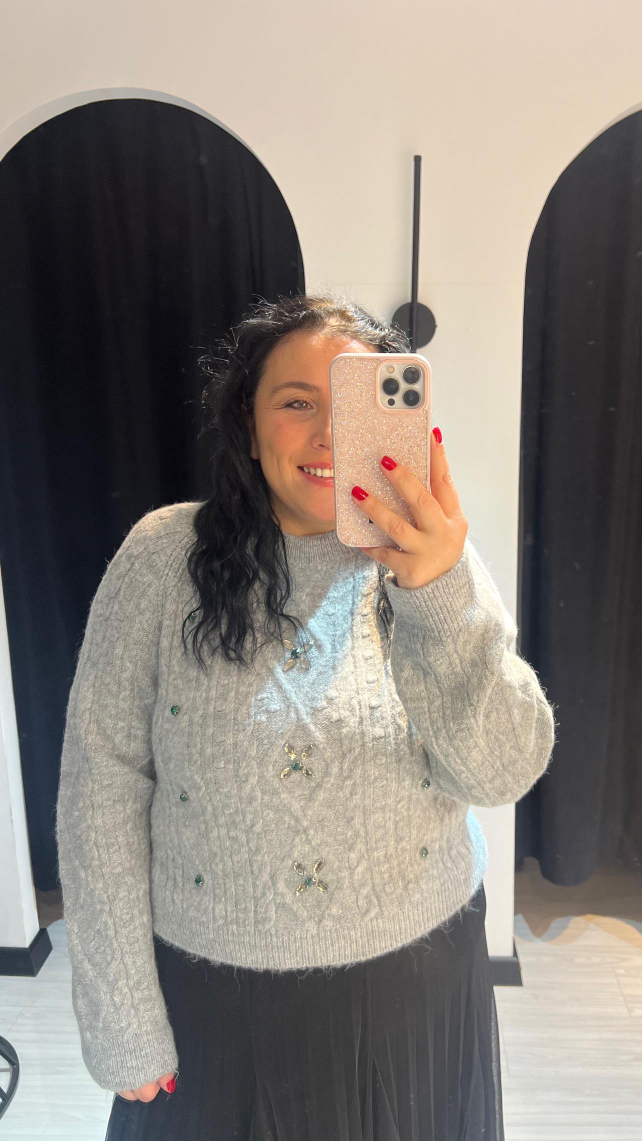 Dlvn Önü Taşlı Kazak-gri