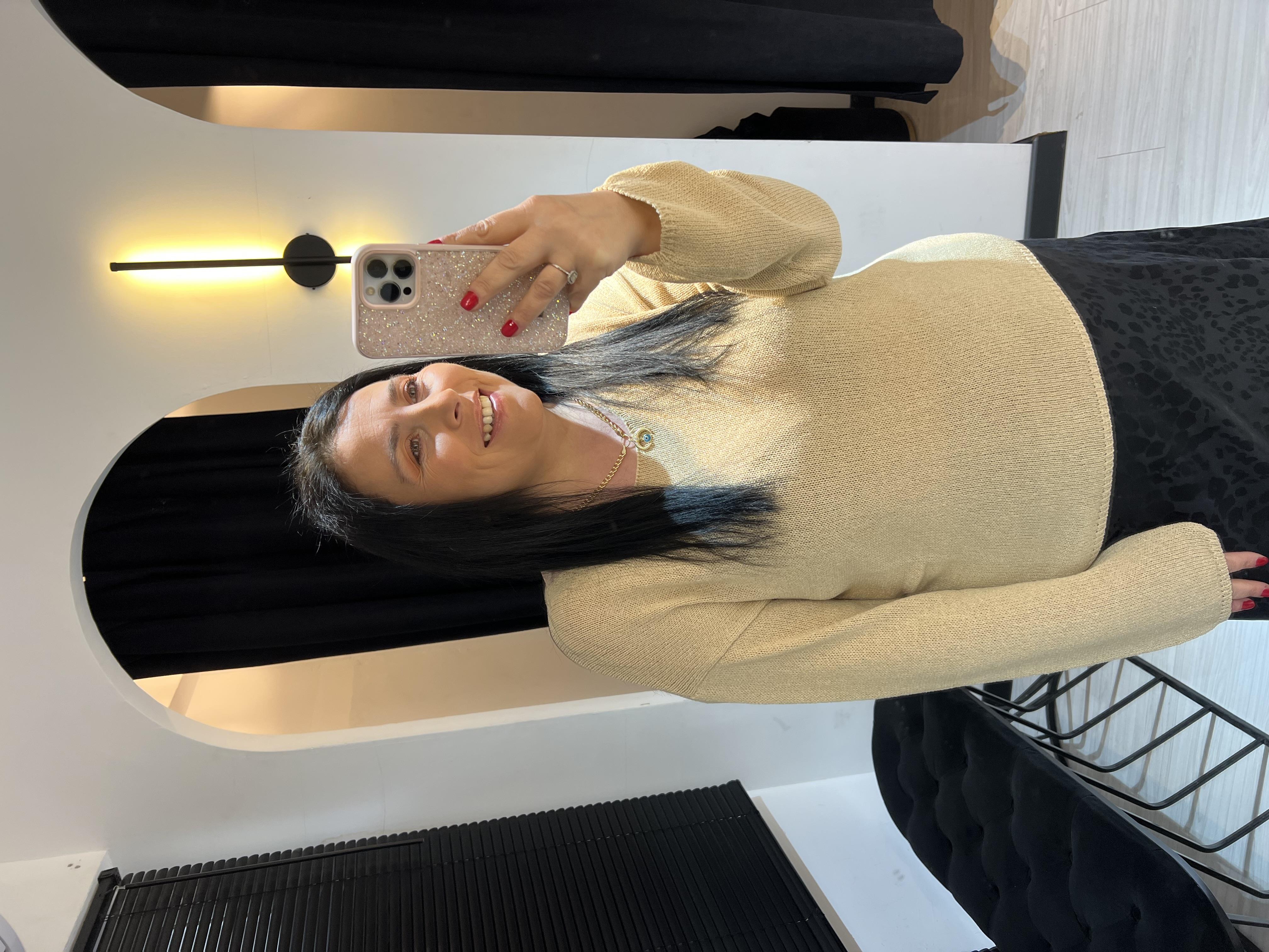 Dlvn Oval Yaka Triko -Bej