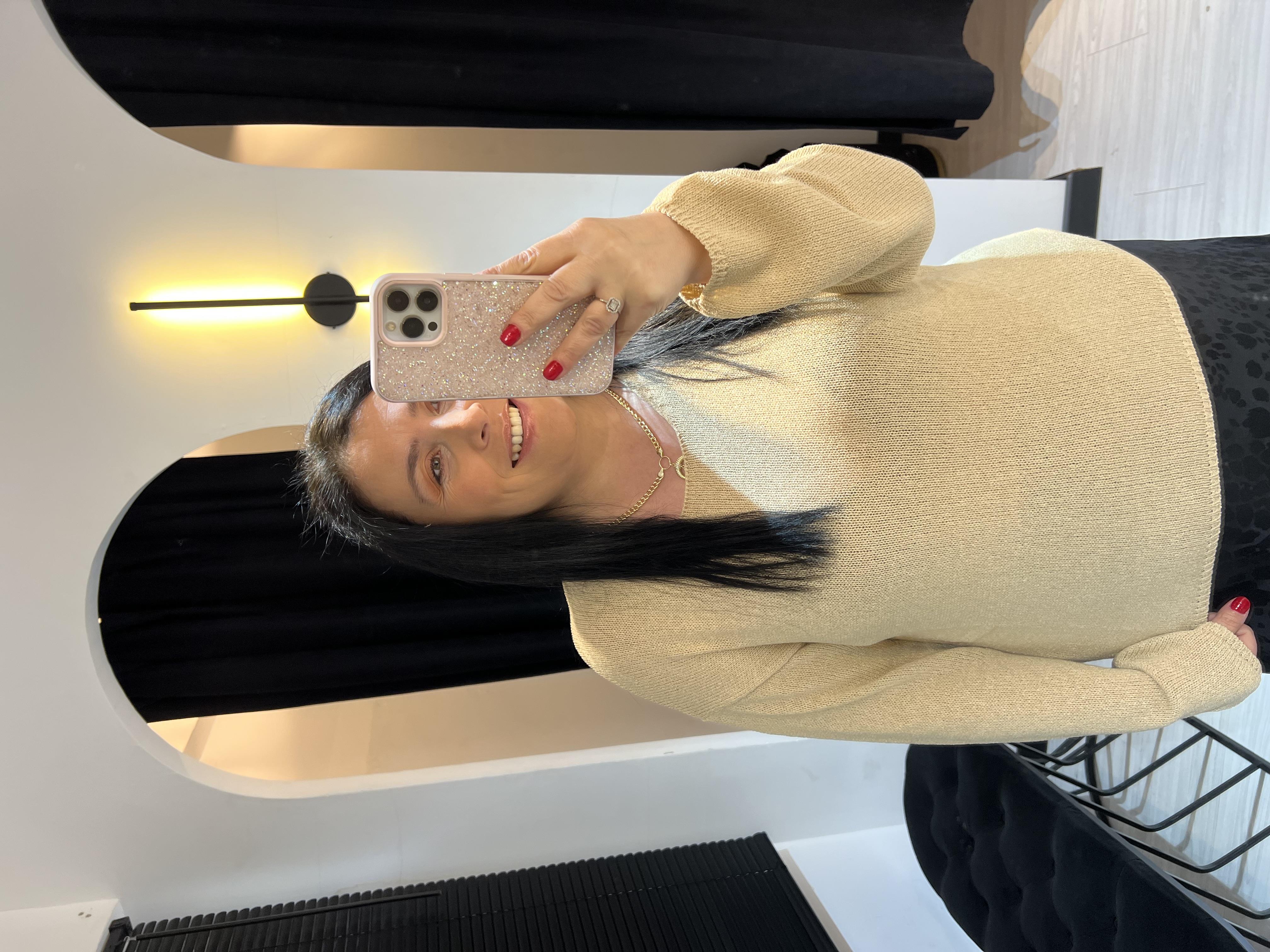 Dlvn Oval Yaka Triko -Bej