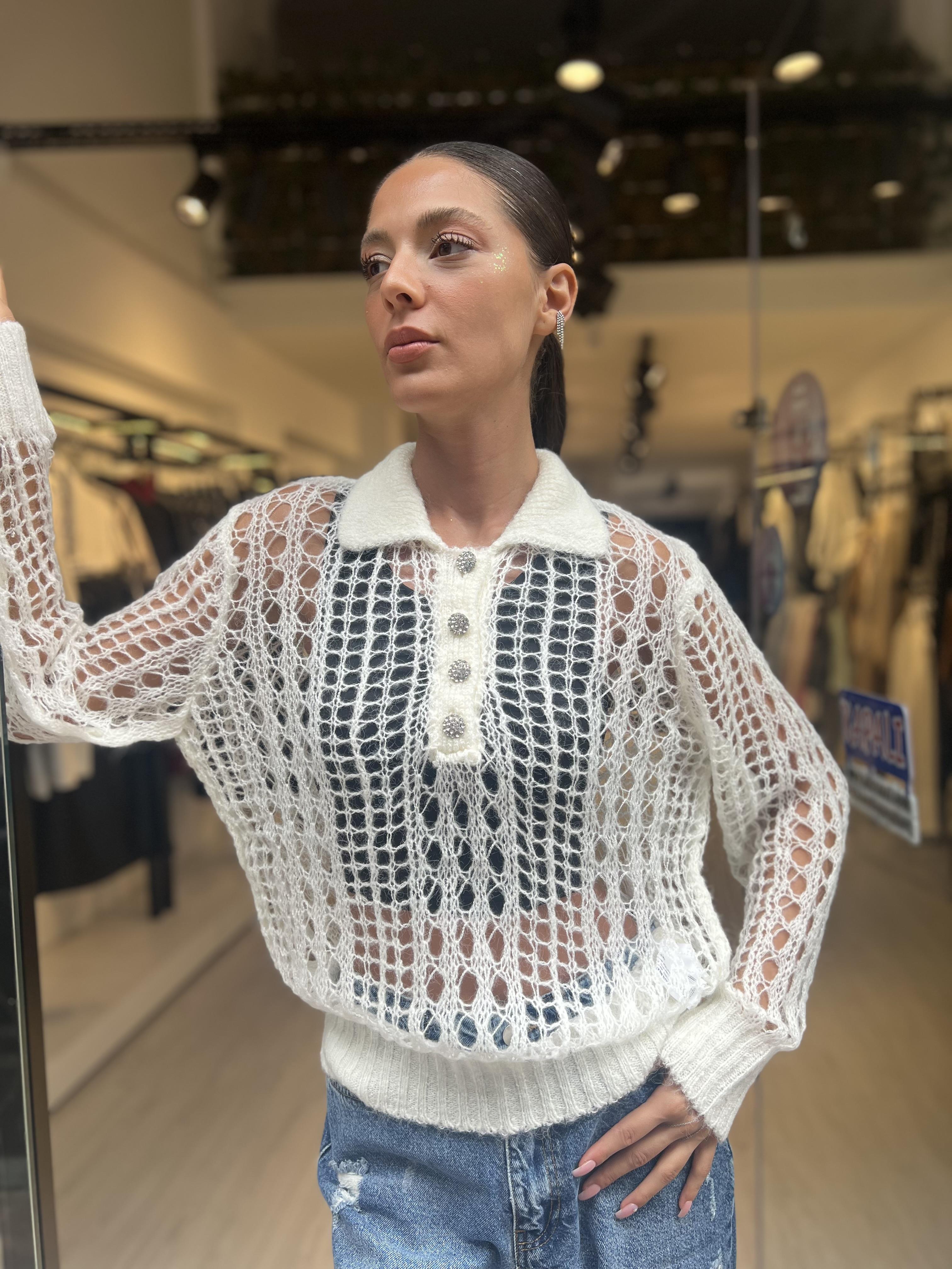 Dlvn Taş Düğmeli Triko-Ekru