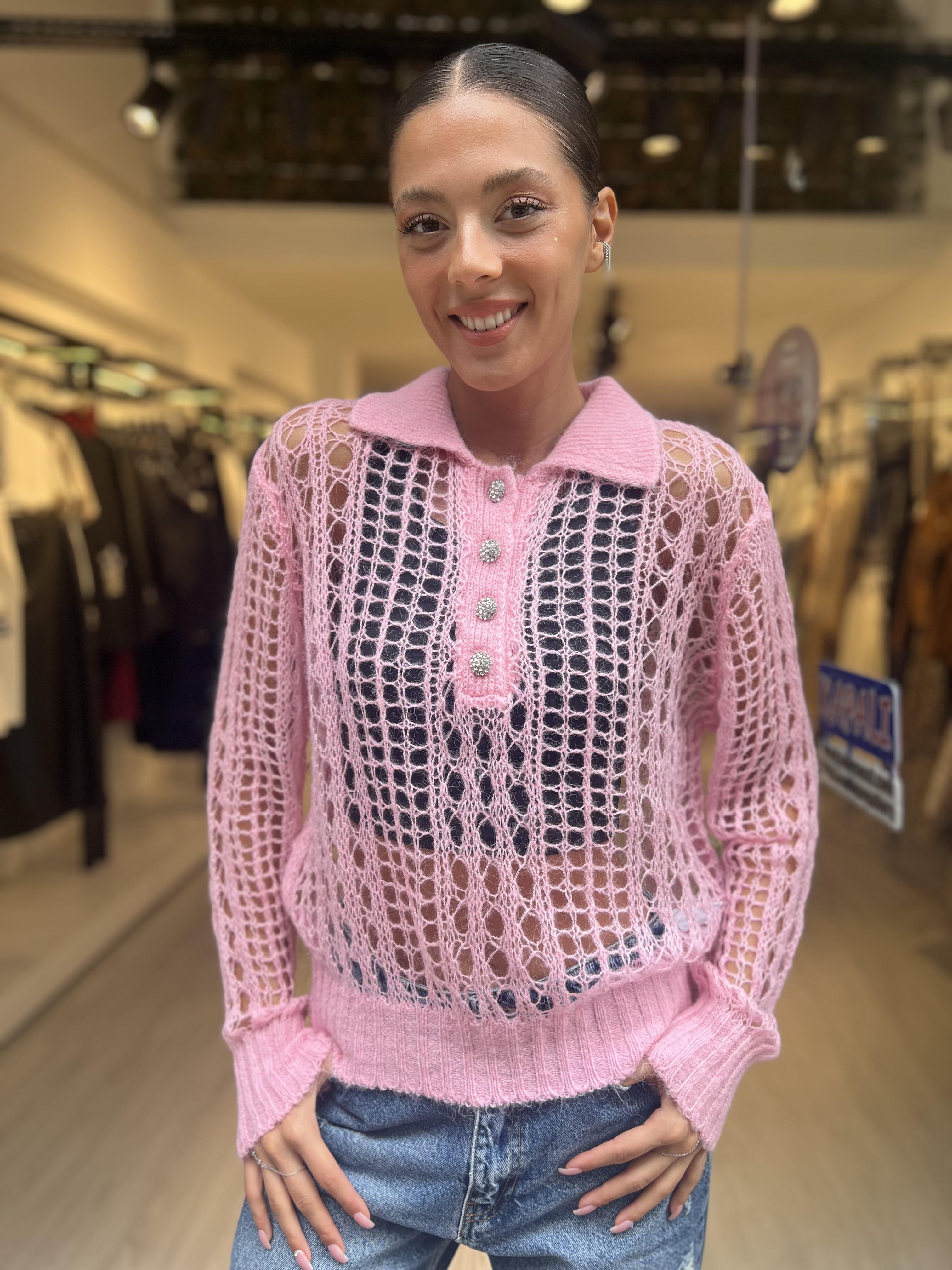 Dlvn Taş Düğmeli Triko-Pembe 