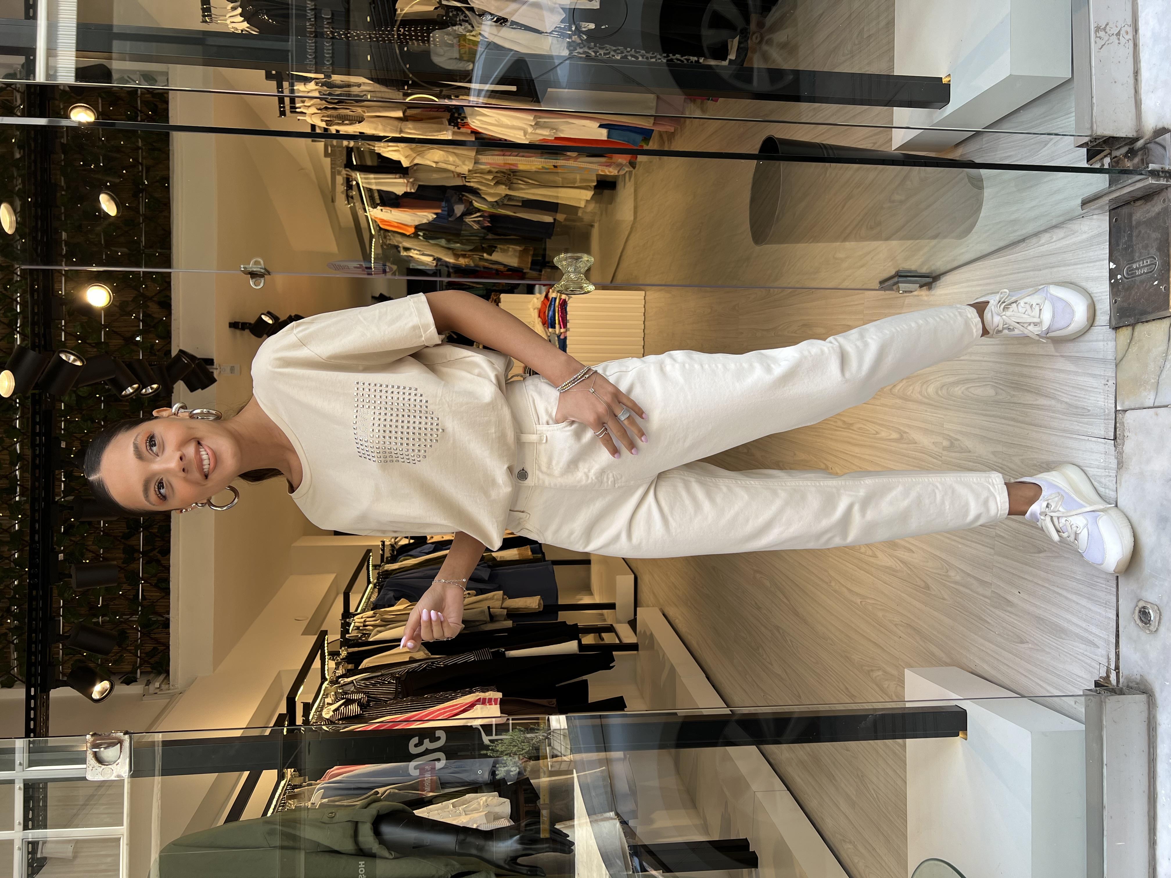 Dlvn Taşlı tişört-Bej