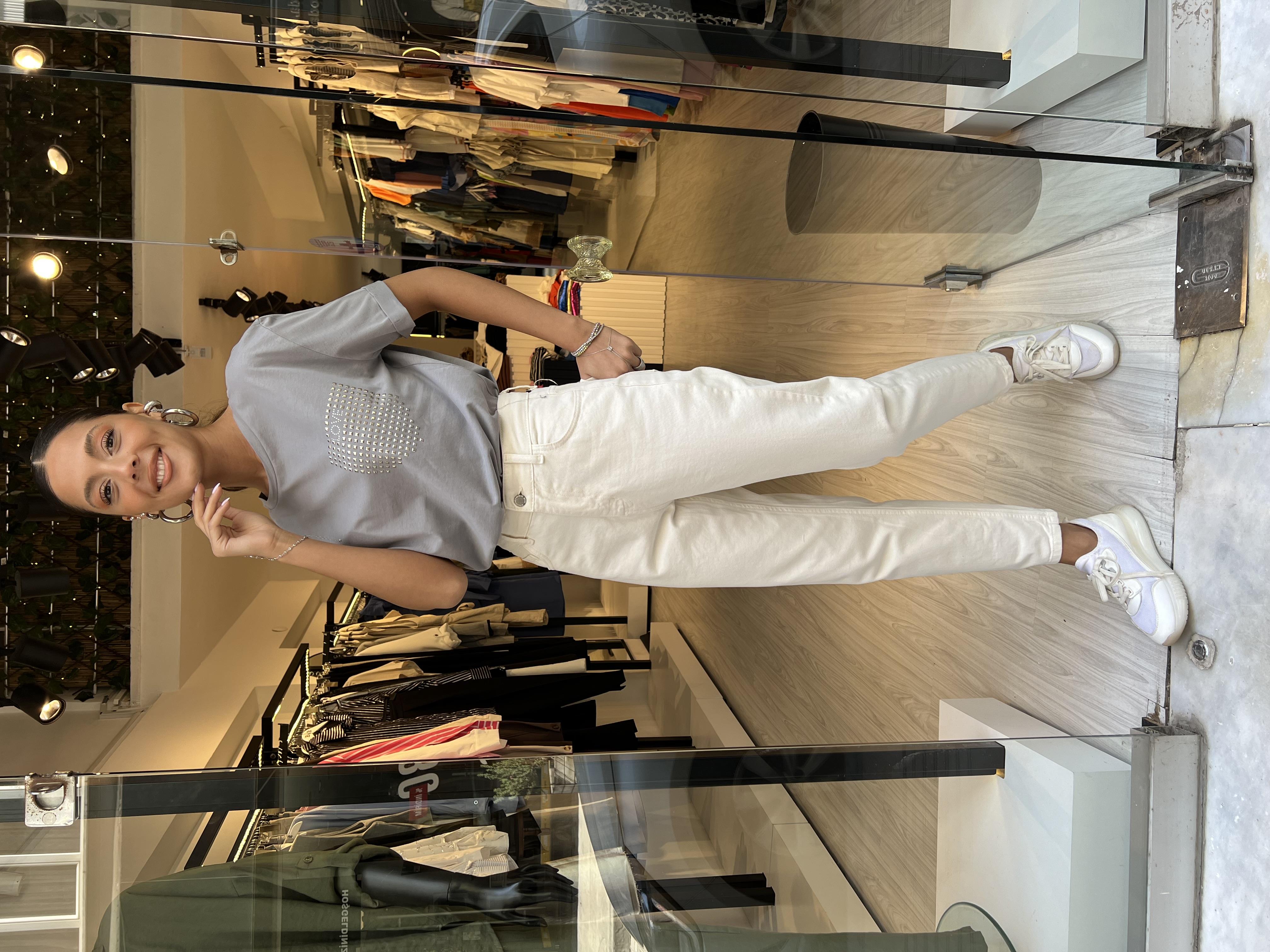 Dlvn Taşlı Tişört-Gri