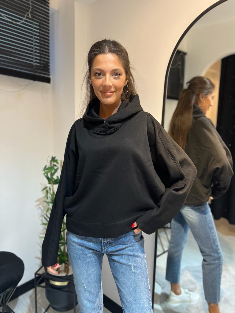 Düğme Detaylı Sweat-Siyah