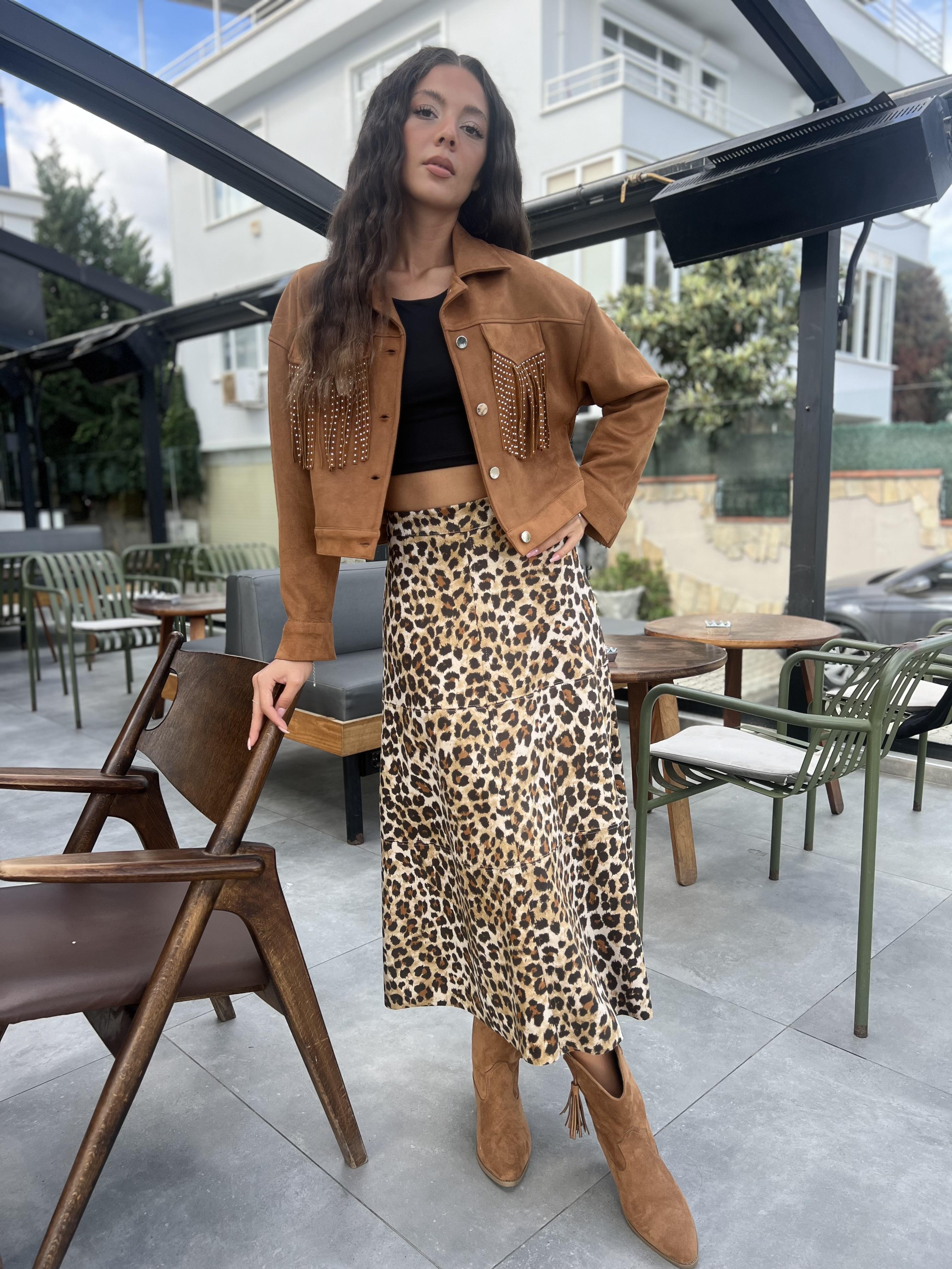 Fırst Leopar Nubuk Etek-Kahve 