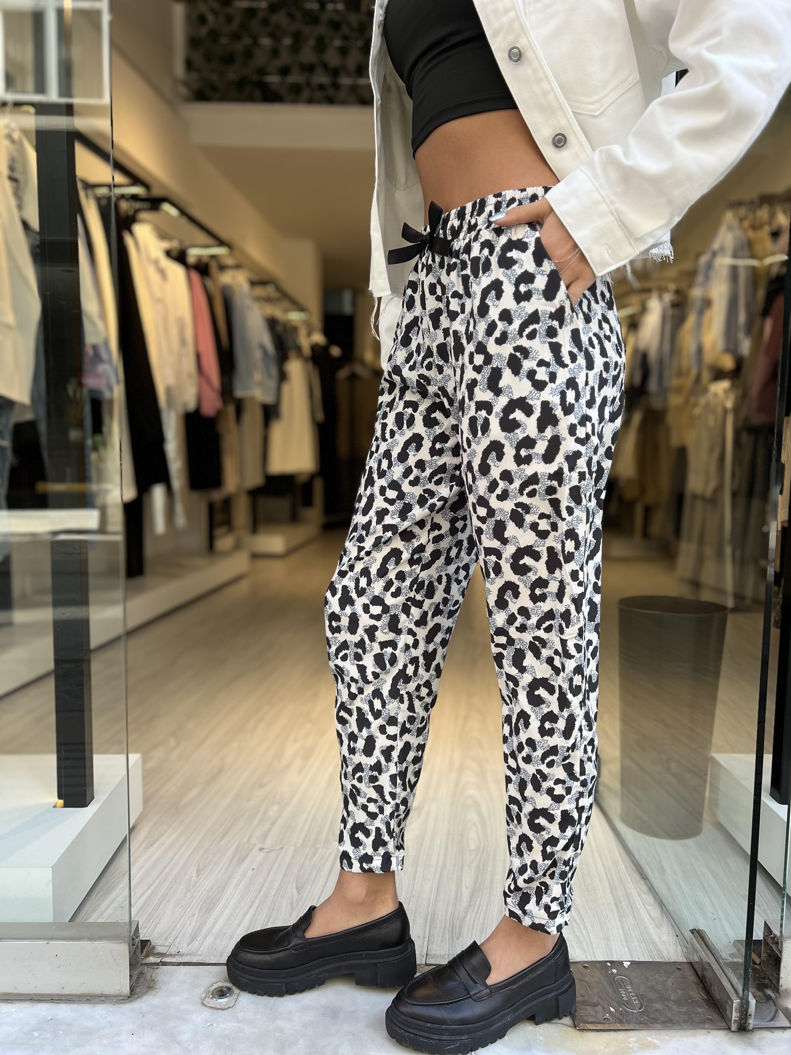 İnce Leopar Pantolon-leopar Bej