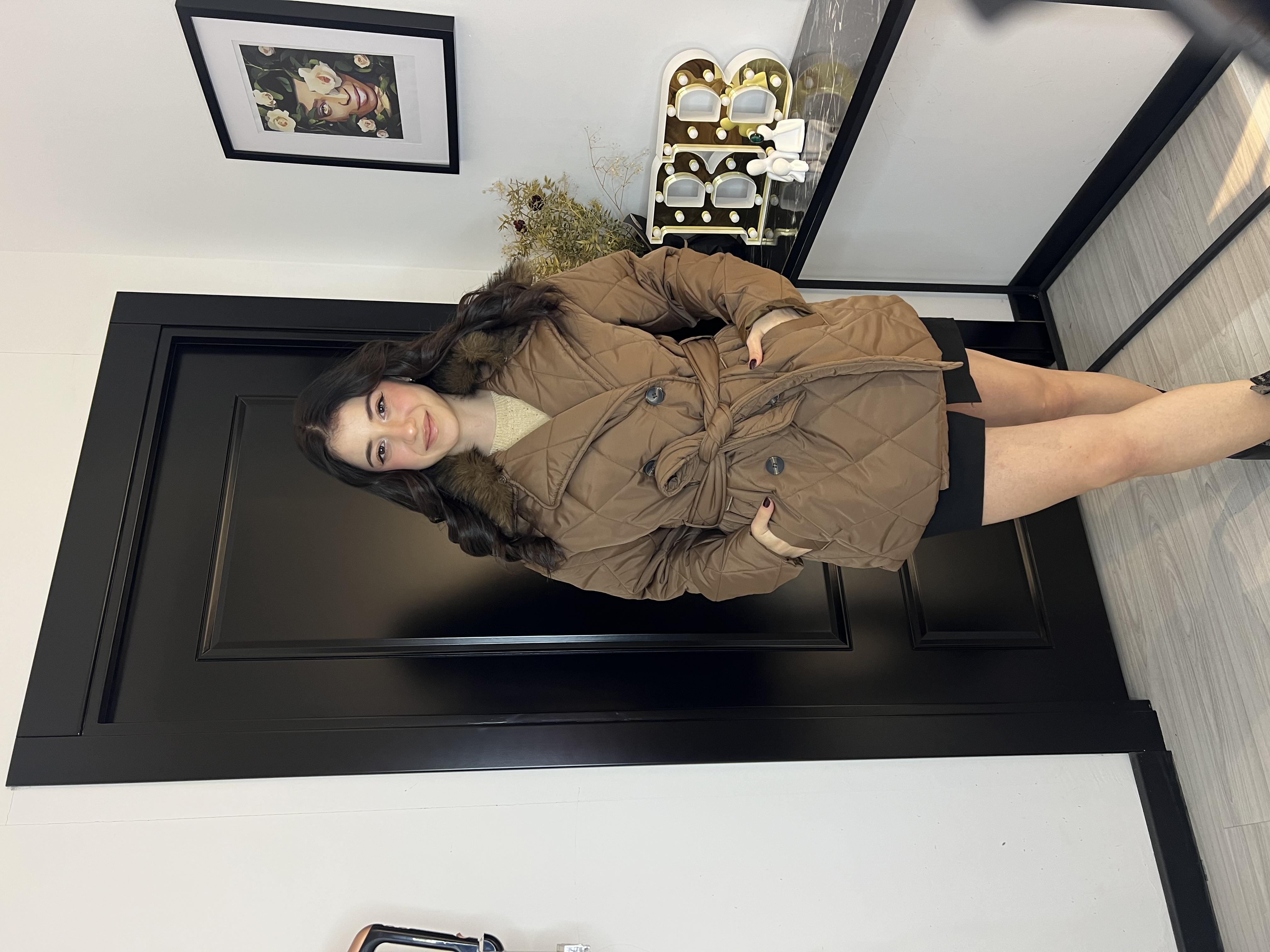 Kapitone Kürklü Mont-Kahve