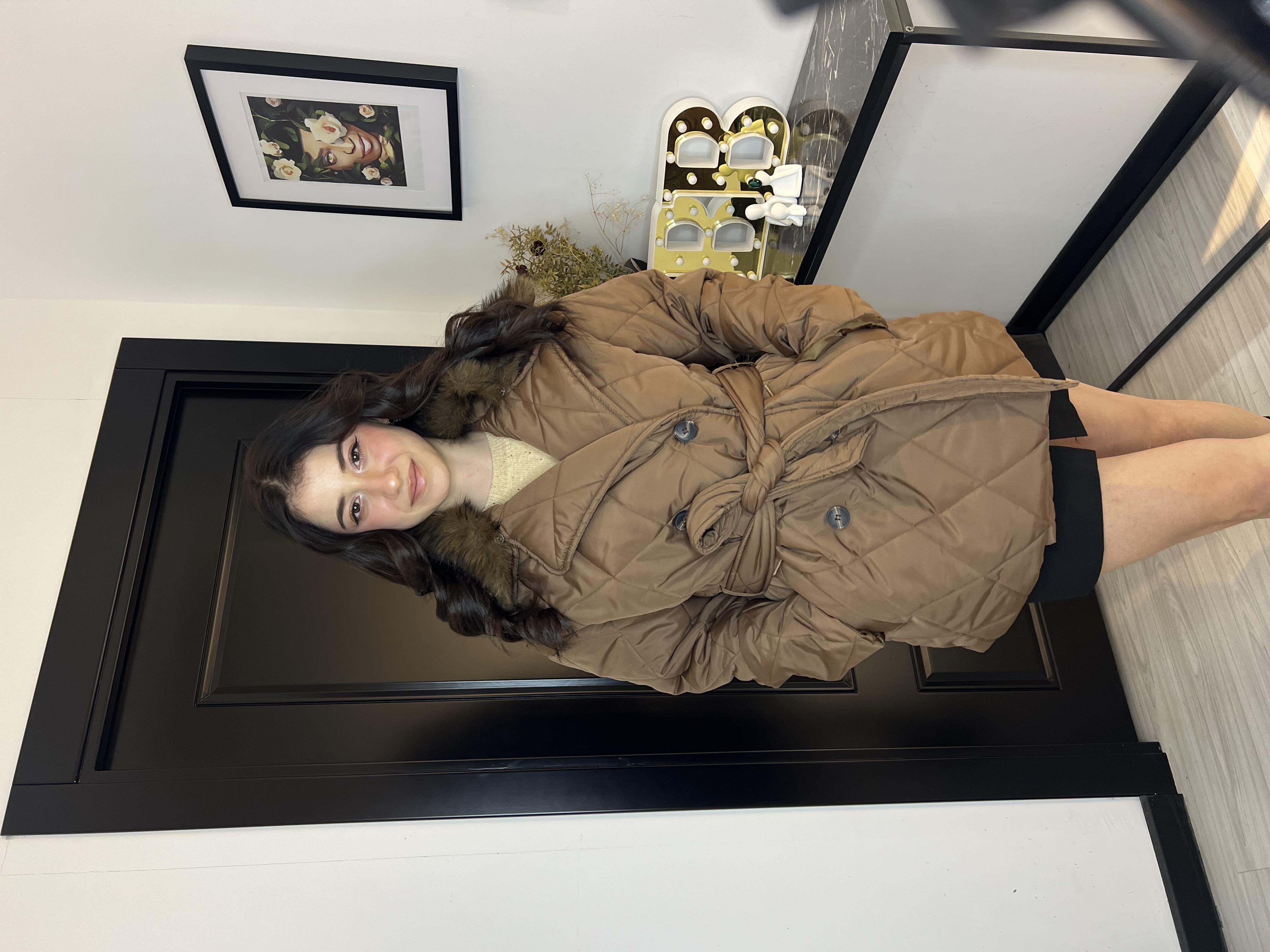 Kapitone Kürklü Mont-Kahve