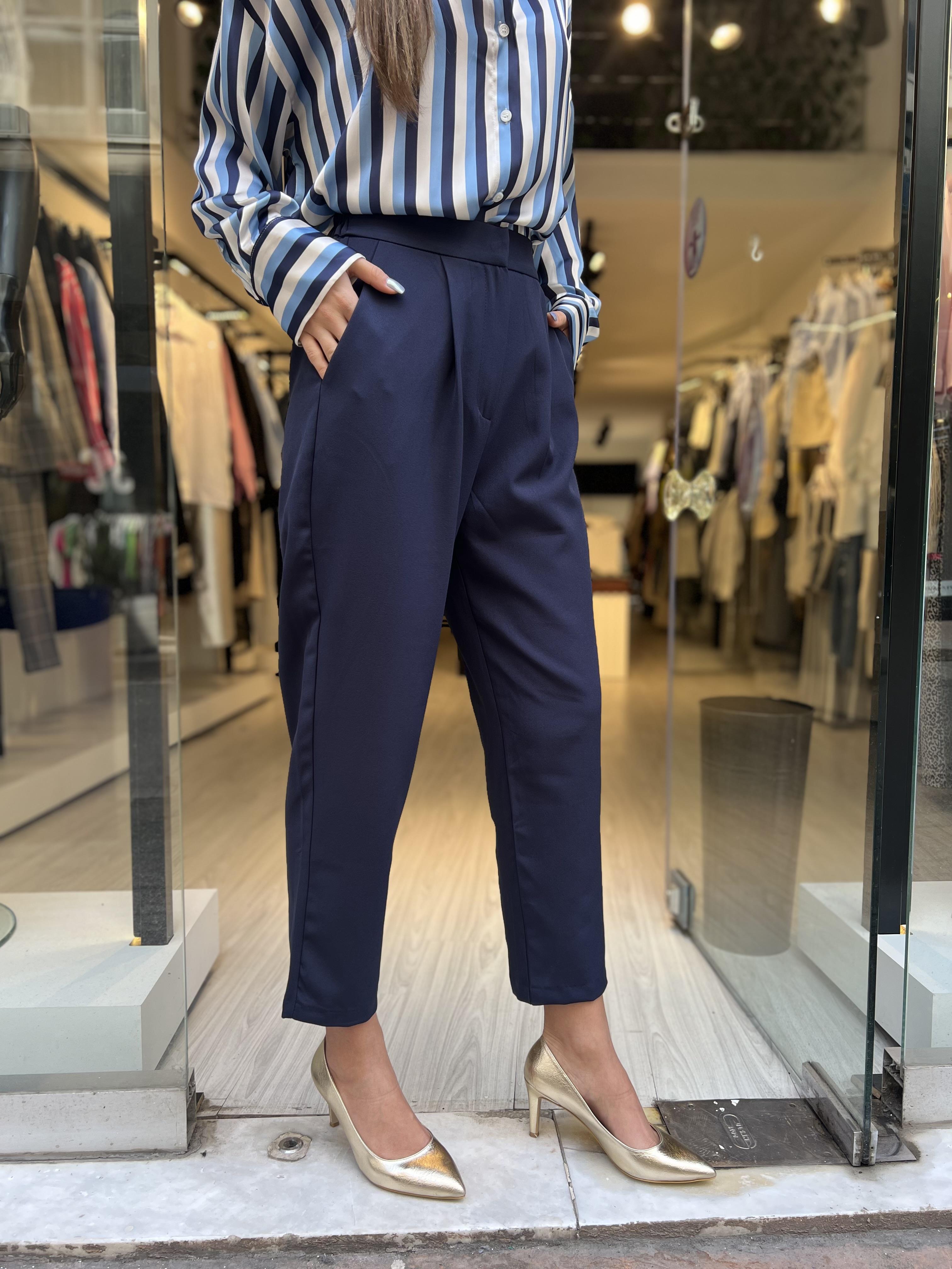 Kemer Detaylı Pantolon -Lacivert