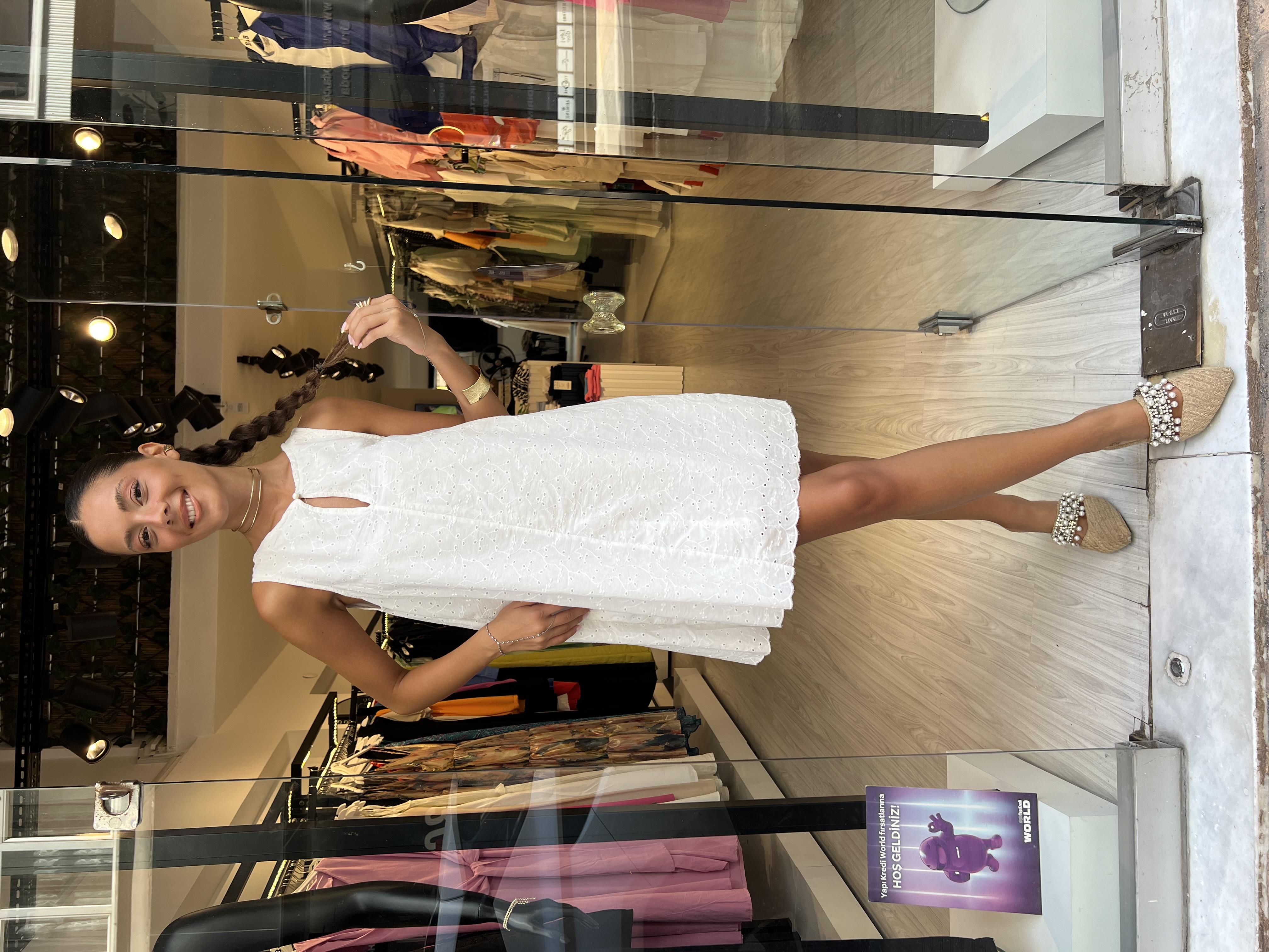 Keten Fisto Elbise- Beyaz